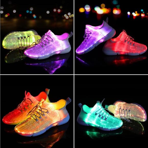Shinmax Fiber Optic LED Sneakers Light Up Shoes Unisex USB Charge Flashing Men 8 - Picture 5 of 16